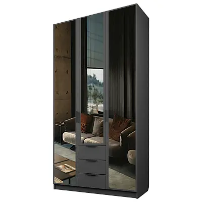 картинка Шкаф ЭКОН распашной 3-х дверный с 3-мя ящиками с 3-мя зеркалами от магазина КУПИ КУПЕ